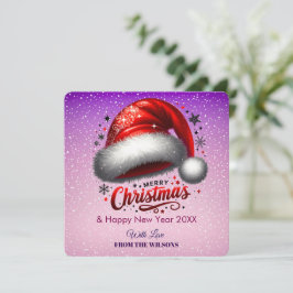 Personlized Scarlet Santa Hat Glow Photo Card Feestdagenkaart