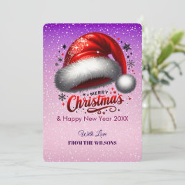 Personlized Scarlet Santa Hat Glow Photo Card Feestdagenkaart