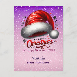 Personlized Scarlet Santa Hat Glow Photo Feestdagenkaart