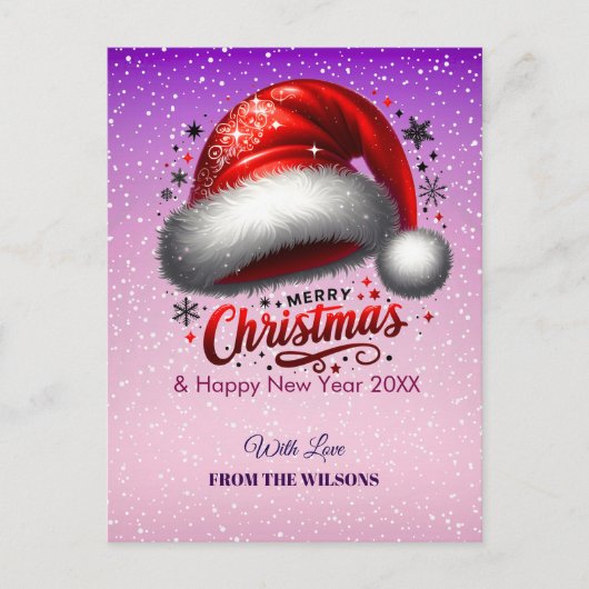 Personlized Scarlet Santa Hat Glow Photo Feestdagenkaart (Voorkant)