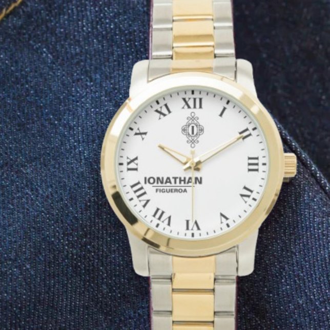 Person's black and white  Monogrammed Initial  Horloge (Creator heeft geüpload)