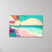 Persoon die op het Blauwgroen en Peach Sandy Beach Canvas Afdruk (Voorkant)