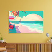Persoon die op het Blauwgroen en Peach Sandy Beach Canvas Afdruk (Insitu (Woonkamer))