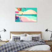 Persoon die op het Blauwgroen en Peach Sandy Beach Canvas Afdruk (Insitu (Slaapkamer))