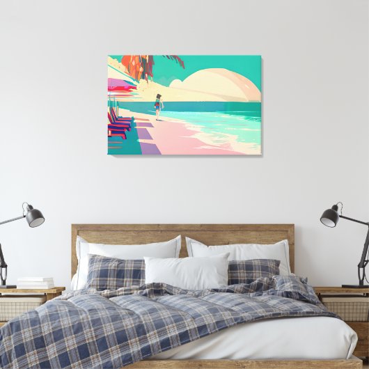 Persoon die op het Blauwgroen en Peach Sandy Beach Canvas Afdruk (Insitu (Slaapkamer))