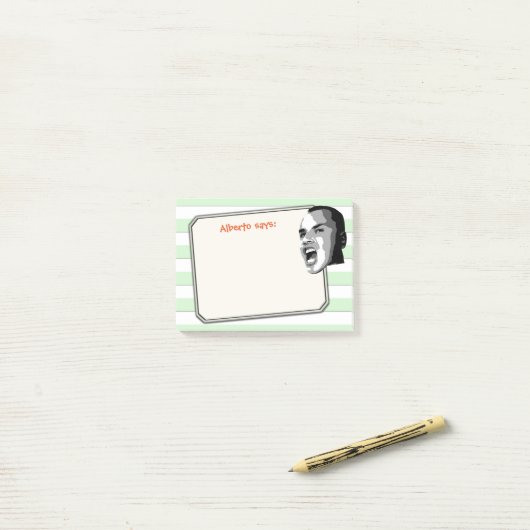 Persoon die op parelgroene strepen schoudert, elke post-it® notes (Op bureau)