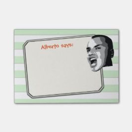 Persoon die op parelgroene strepen schoudert, elke post-it® notes