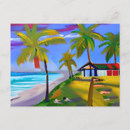 Persoon en Hond die door Strand leggen | Vakantie Briefkaart