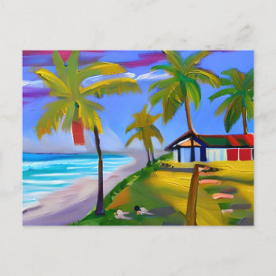 Persoon en Hond die door Strand leggen   Vakantie Briefkaart