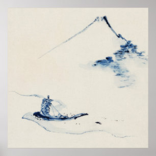 Persoon in boot met de berg Fuji door Hokusai Poster