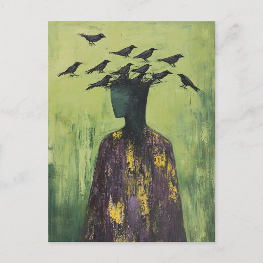 Persoon Met Vogels Op Hun Hoofd Briefkaart (Voorkant)