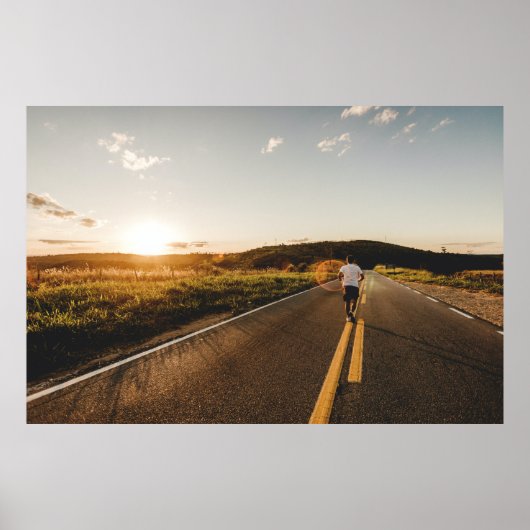 Persoon onderweg in de ochtend poster (Voorkant)