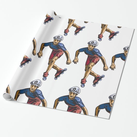 Persoon Rollerblading Cadeaupapier (Uitgerold)