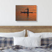 Persoon silhouet kajakken bij de rivier canvas afdruk (Insitu (Slaapkamer))
