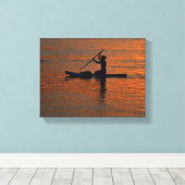 Persoon silhouet kajakken bij de rivier canvas afdruk (Insitu (Houten vloer))