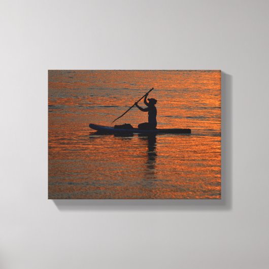 Persoon silhouet kajakken bij de rivier canvas afdruk (Voorkant)