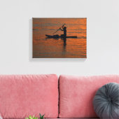 Persoon silhouet kajakken bij de rivier canvas afdruk (Insitu (Woonkamer))
