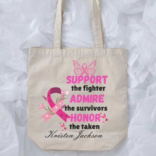 Persoon steunt de vechter borstkanker bewustzijn tote bag
