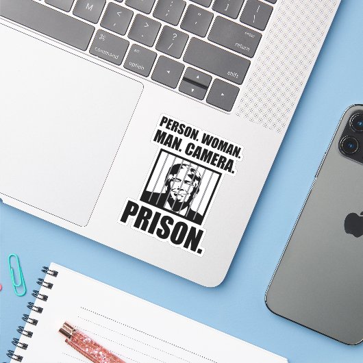 Persoon. Vrouw. Man. Camera. Gevangenis. Sticker (Laptop met iPhone)