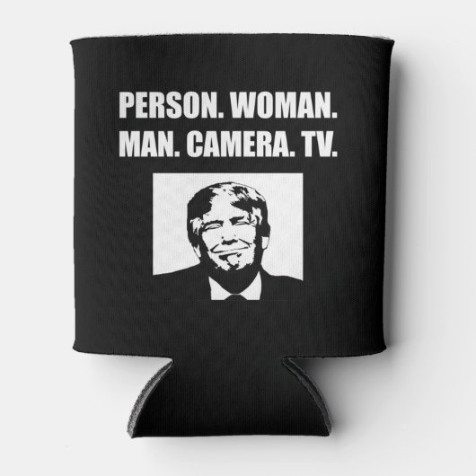 Persoon. Vrouw. Man. Camera. TV. Anti-Trump Blikjeskoeler (Voorkant)