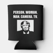 Persoon. Vrouw. Man. Camera. TV. Anti-Trump Blikjeskoeler (Achterkant)