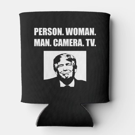 Persoon. Vrouw. Man. Camera. TV. Anti-Trump Blikjeskoeler (Achterkant)