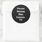 Persoon. Vrouw. Man. Camera. TV. Ronde Sticker (Tas)