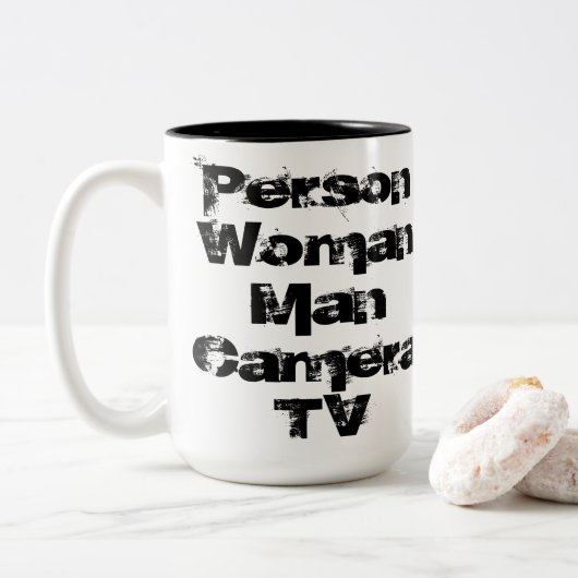 Persoon, vrouw, Man, camera, tv Tweekleurige Koffiemok (Met donut)