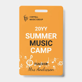 Persoonbadge voor muziekdocent Zomer muziek kamp D Badge