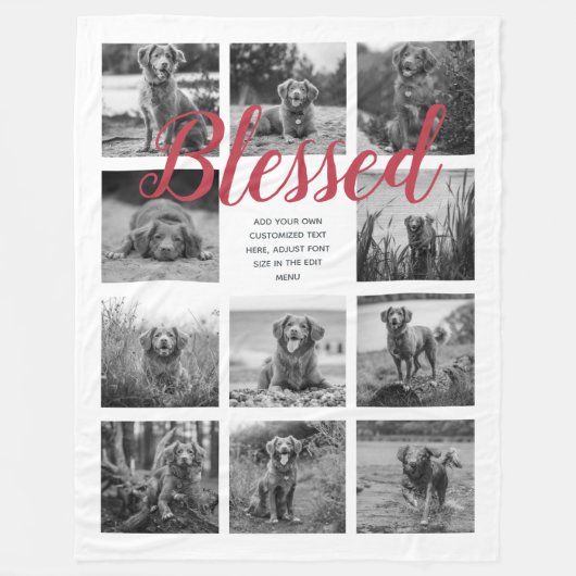 Persoonlijk 11 Photo Collage BLESSED White Red Fleece Deken (Voorkant)