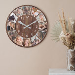 Persoonlijk 12 Foto Collage Natural Wood Grote Klok<br><div class="desc">Creëer eenvoudig uw eigen,  aangepaste rustige houten planken met een boerderijstijl met uw aangepaste foto's. Voor beste resultaten,  bewaar de afbeeldingen aan vierkant - met het nadrukpunt in het centrum - alvorens te uploaden.</div>
