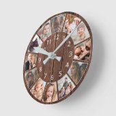 Persoonlijk 12 Foto Collage Natural Wood Ronde Klok (Hoek)