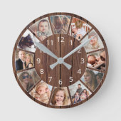 Persoonlijk 12 Foto Collage Natural Wood Ronde Klok (Voorkant)