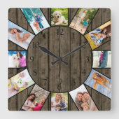 Persoonlijk 12 Foto collage Rustic Dark Wood Vierkante Klok (Voorkant)