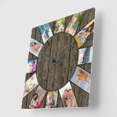 Persoonlijk 12 Foto collage Rustic Dark Wood Vierkante Klok (Hoek)