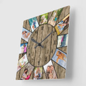Persoonlijk 12 Foto collage Rustic Natural Wood Vierkante Klok (Hoek)