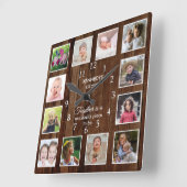 Persoonlijk 12 fotocollage bruin hout vierkante klok (Hoek)