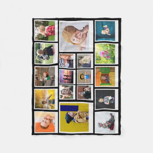 Persoonlijk 18 Foto Collage Modern Trendy Black Fleece Deken (Voorkant)
