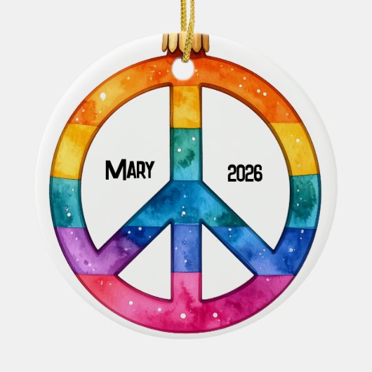Persoonlijk 1970's vredesteken keramisch ornament (Voorkant)