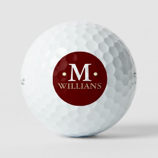 Persoonlijk 1-letter monogram donkerrood cirkel golfballen (Voorkant)