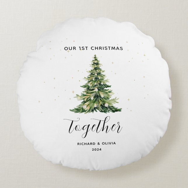 Persoonlijk 1e Kerstmis Samen Koppel Cadeau Rond Kussen (Voorkant)