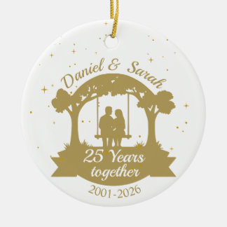 Persoonlijk 25-jarig huwelijksjubileum geschenk aa keramisch ornament