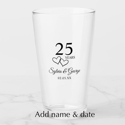 Persoonlijk 25-jarig jubileumgeschenk Elegant mode Glas