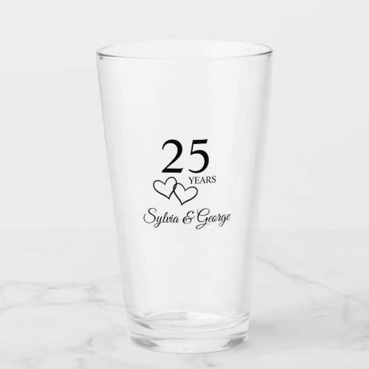 Persoonlijk 25-jarig jubileumgeschenk Stijlvol har Glas (Voorkant)