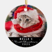 Persoonlijk 2 fotofotopapier: Meowy Kerstzwart Keramisch Ornament (Voorkant)