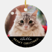Persoonlijk 2 fotofotopapier: Meowy Kerstzwart Keramisch Ornament (Achterkant)
