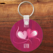 Persoonlijk 2 harten dansen op Fuschia roze Sleutelhanger (Voorkant)