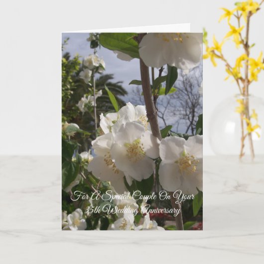 Persoonlijk 35-jarig huwelijksjubileum Witte Bloem Kaart (Gele Bloem)
