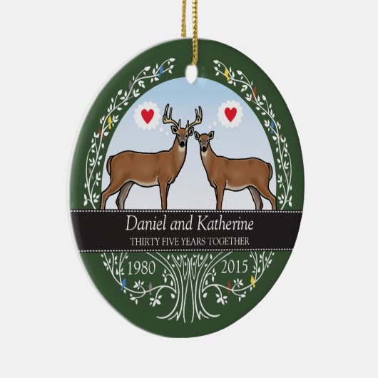 Persoonlijk 35th Wedding Jubileum, Buck & Doe Keramisch Ornament (Rechts)