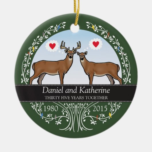Persoonlijk 35th Wedding Jubileum, Buck & Doe Keramisch Ornament (Voorkant)